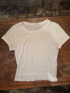 Bozzolo White Ribbed Short Sleeve Tee
